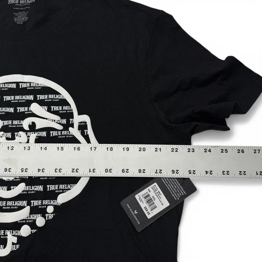 True Religion Mens Scripted Buddha Face Tee Jet‎ Black Graphic T-Shirt XXL NWT